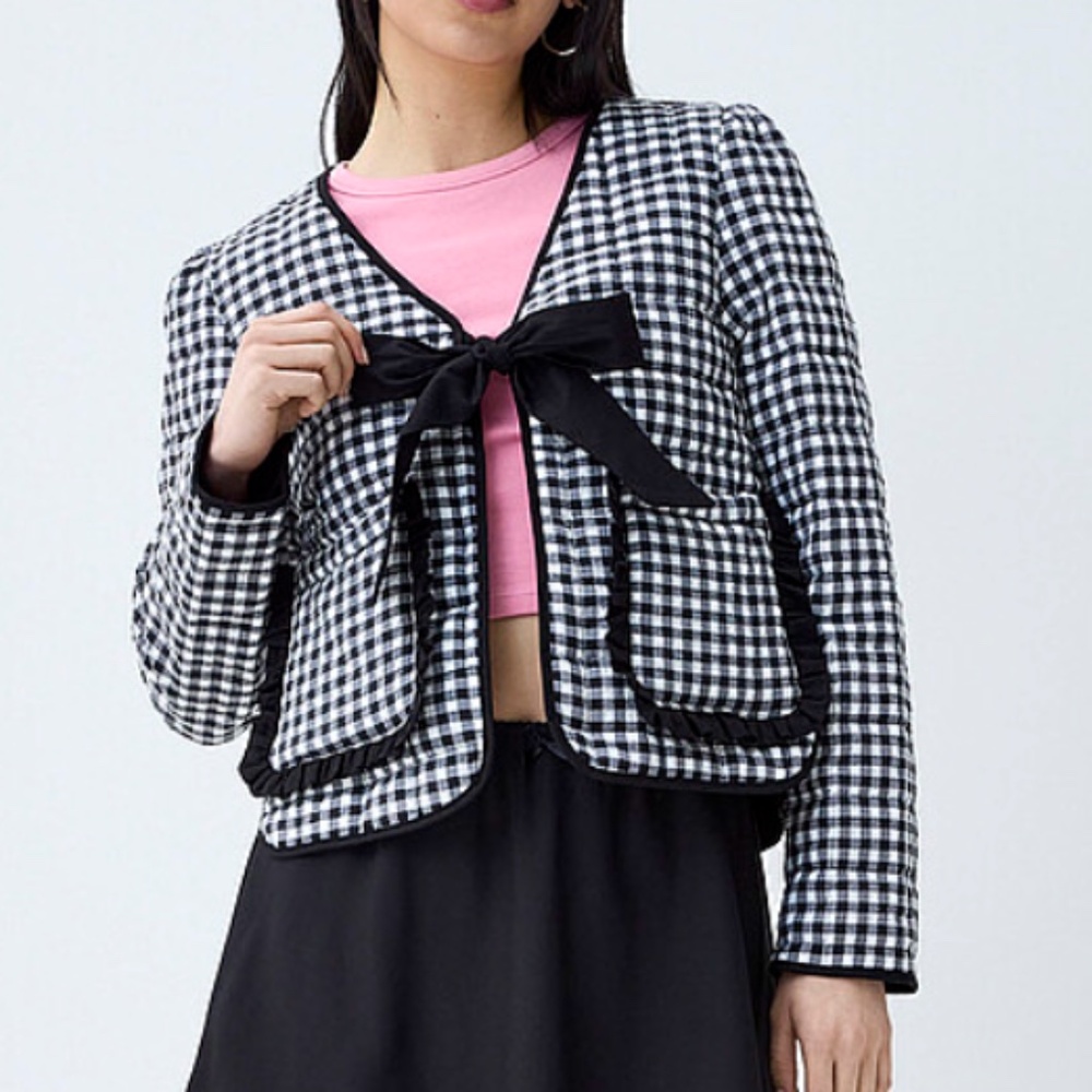 Stoosh black and white gingham reversible quilted blazer jacket NWT